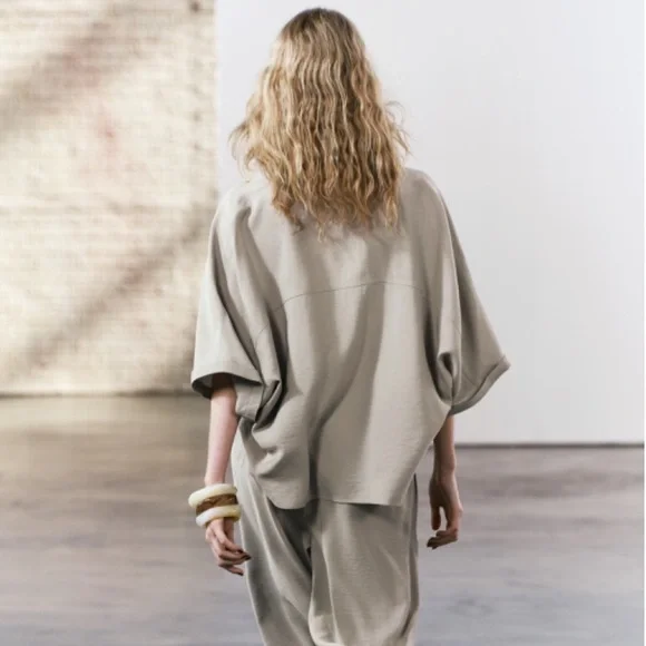 ZARA NEW WOMAN SS24 MINK ZW COLLECTION OVERSIZE SHIRT - Picture 6 of 10
